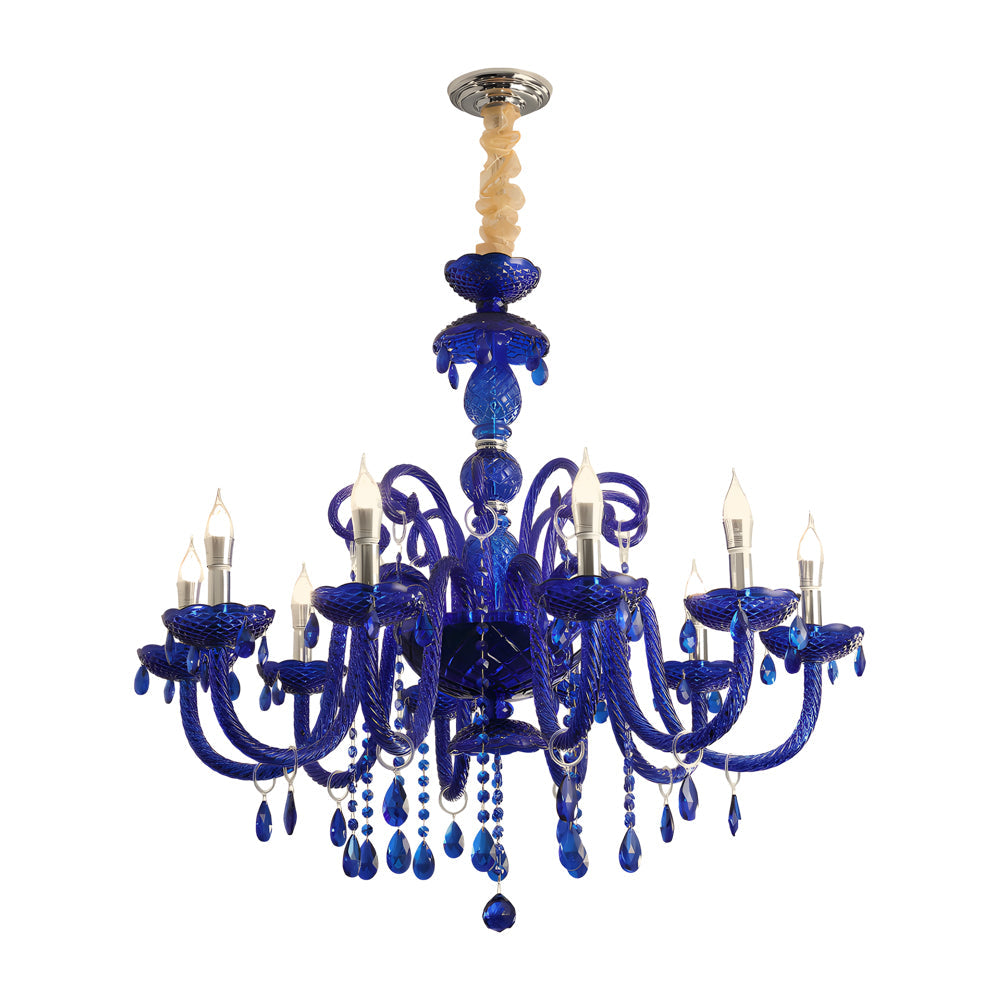 Retro Elegant Crystal Glass Candles LED 3 Step Dimming Blue Chandelier