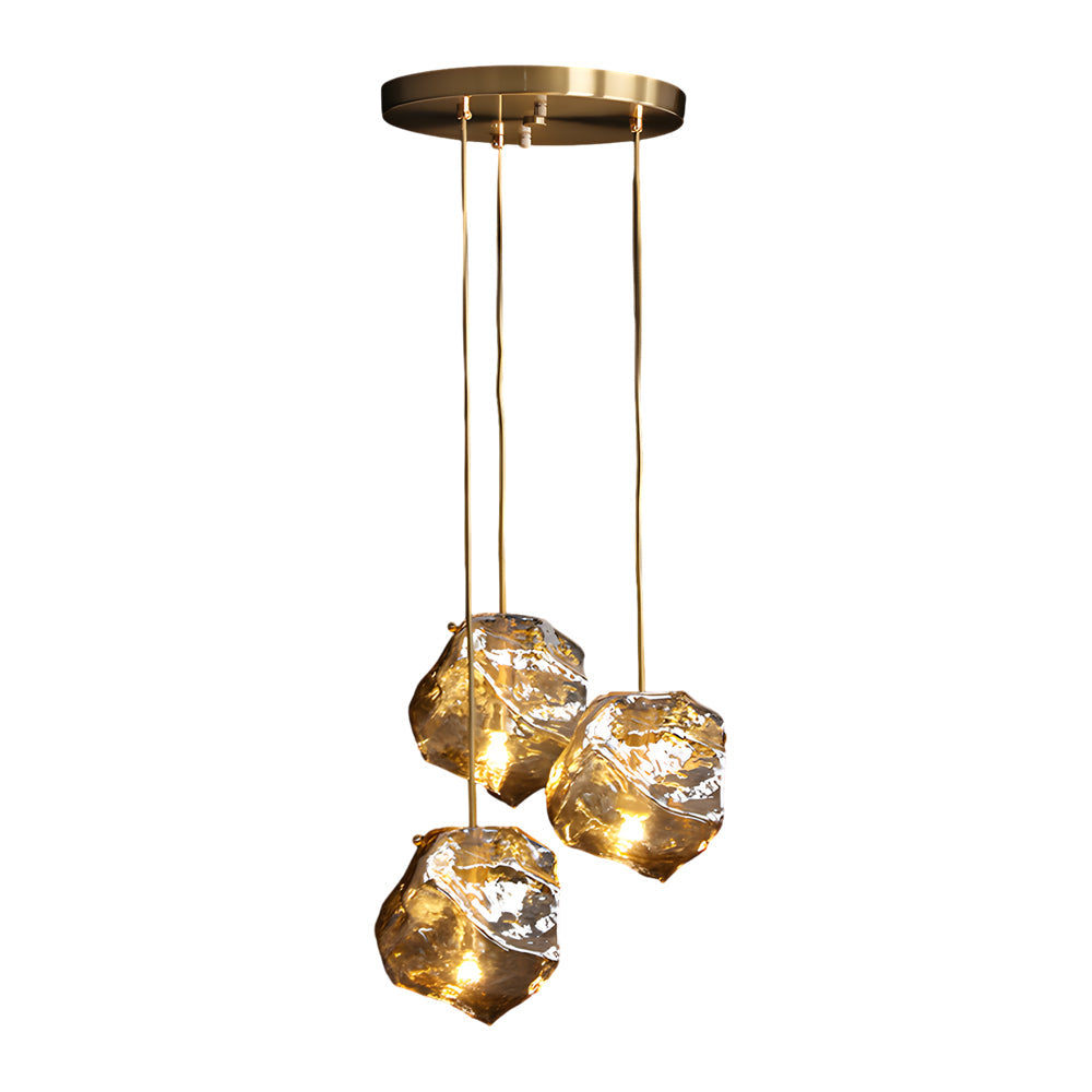 Irregular Lava Texture Glass Shade Copper Simple Post-Modern Chandelier