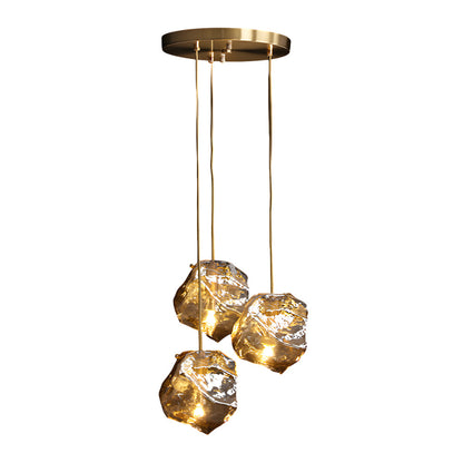 Irregular Lava Texture Glass Shade Copper Simple Post-Modern Chandelier