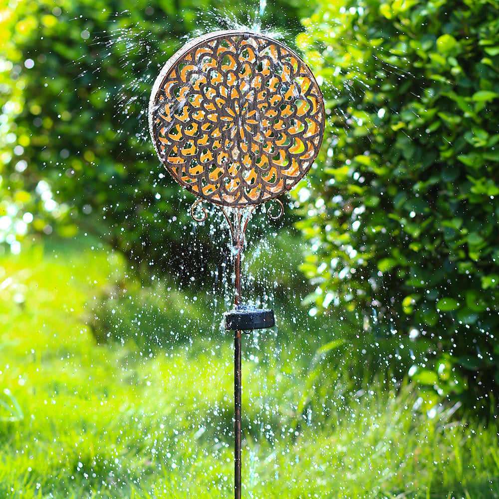 Metal Round Hollow Drum Flowers Waterproof LED Modern Outdoor Solar Lights