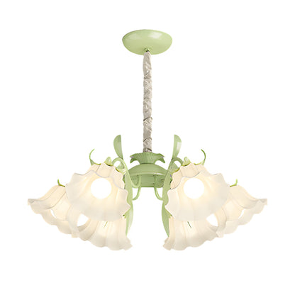 6 Heads Flowers Leaves Three Step Dimming French Style Chandelier Lamp