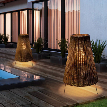 Rattan Shaded Tripod Metal and 1-Light Outdoor Floor Lamp