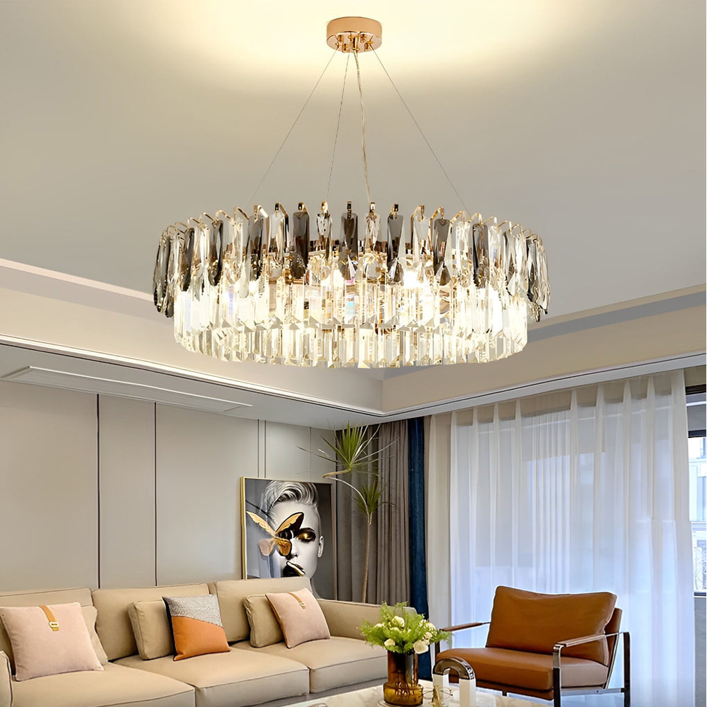 Double Layer Round Electroplated Metal Crystal Gold Modern Chandelier