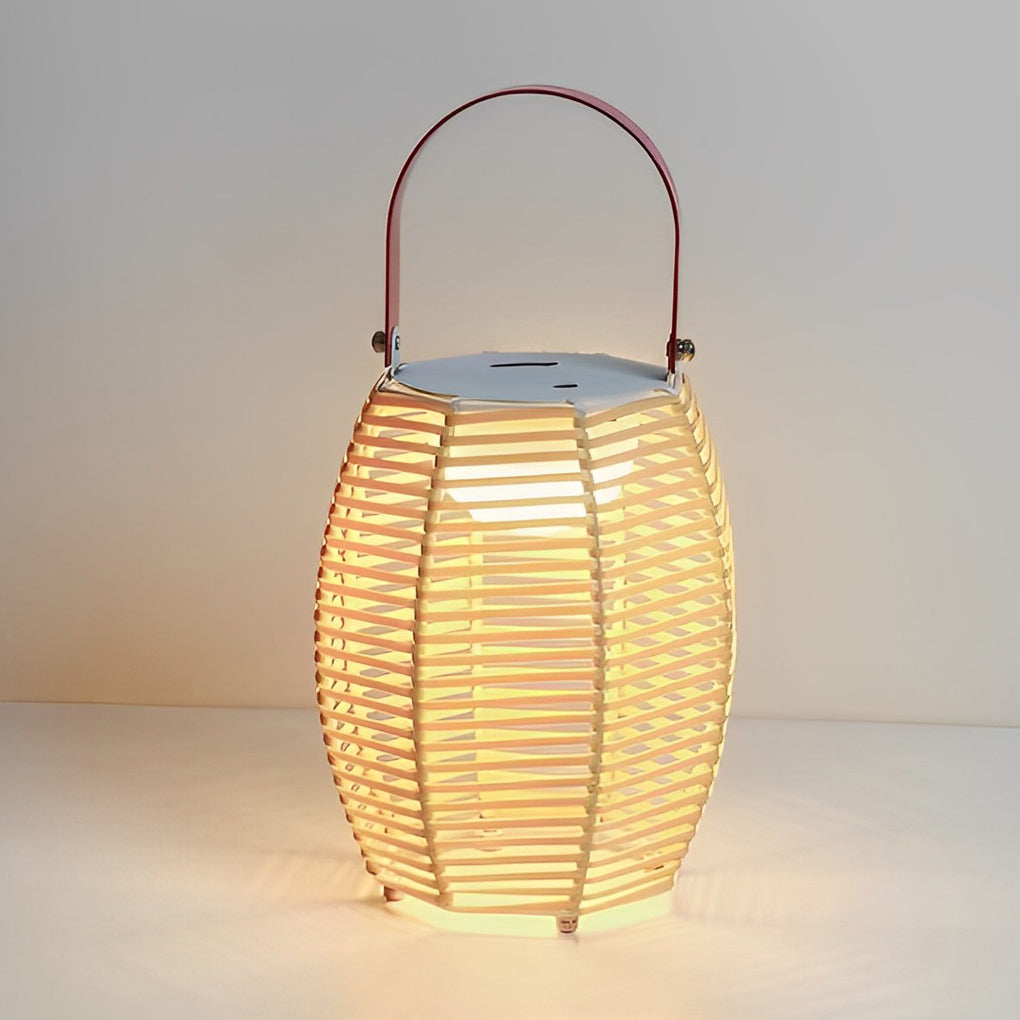 Portable Rattan Lantern Waterproof LED Modern Solar Outdoor Light Floor Lamp