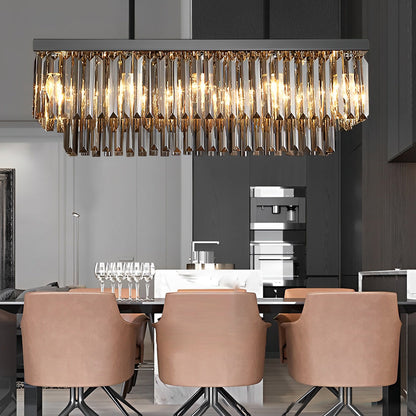 Rectangular Crystal LED 3 Step Dimming Smoke Gray Modern Chandelier