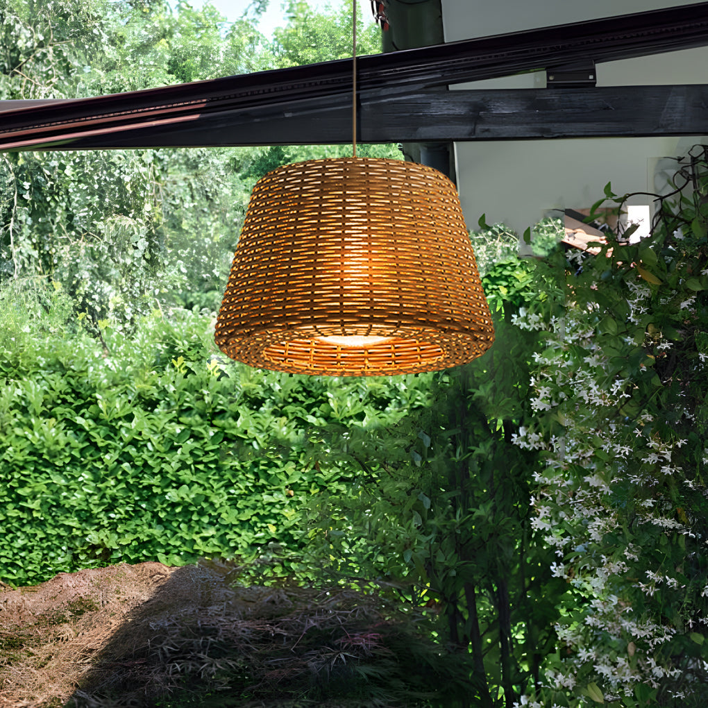 Ralph 1-Light Outdoor Pendant Light LED Suspension Lamp with Rattan Shade