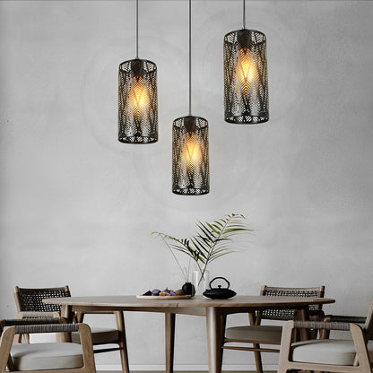 Cylindrical Creative Hollow Iron Black Industrial Style Pendant Lights