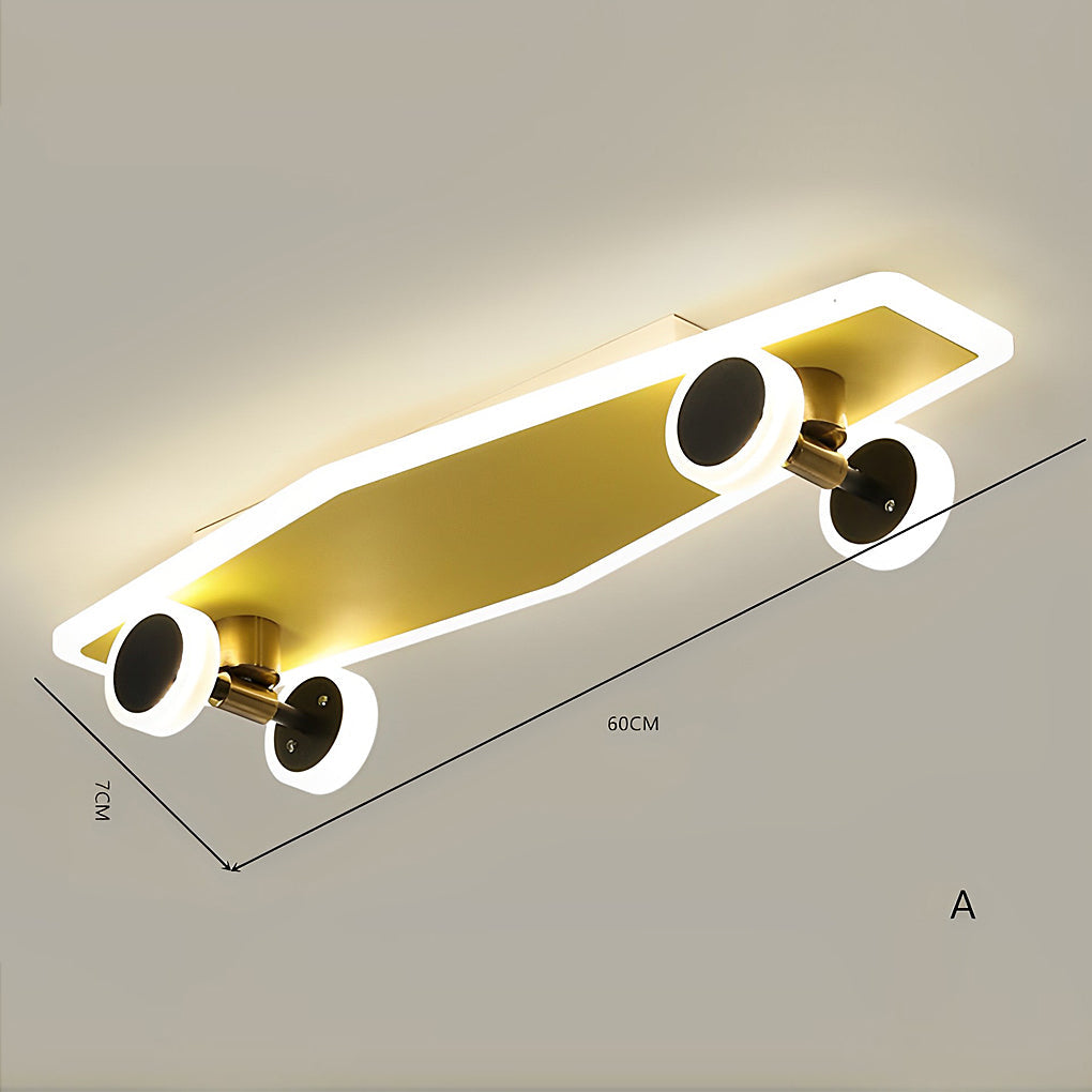 Cartoon Skateboard-shaped Dimmable LED Gold Modern Ceiling Lights