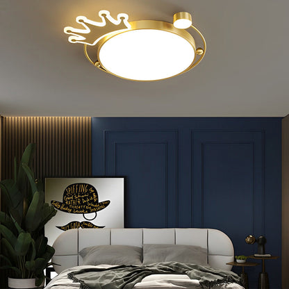 Round Cartoon Crowns Three Step Dimming Copper Modern Ceiling Light Fixture