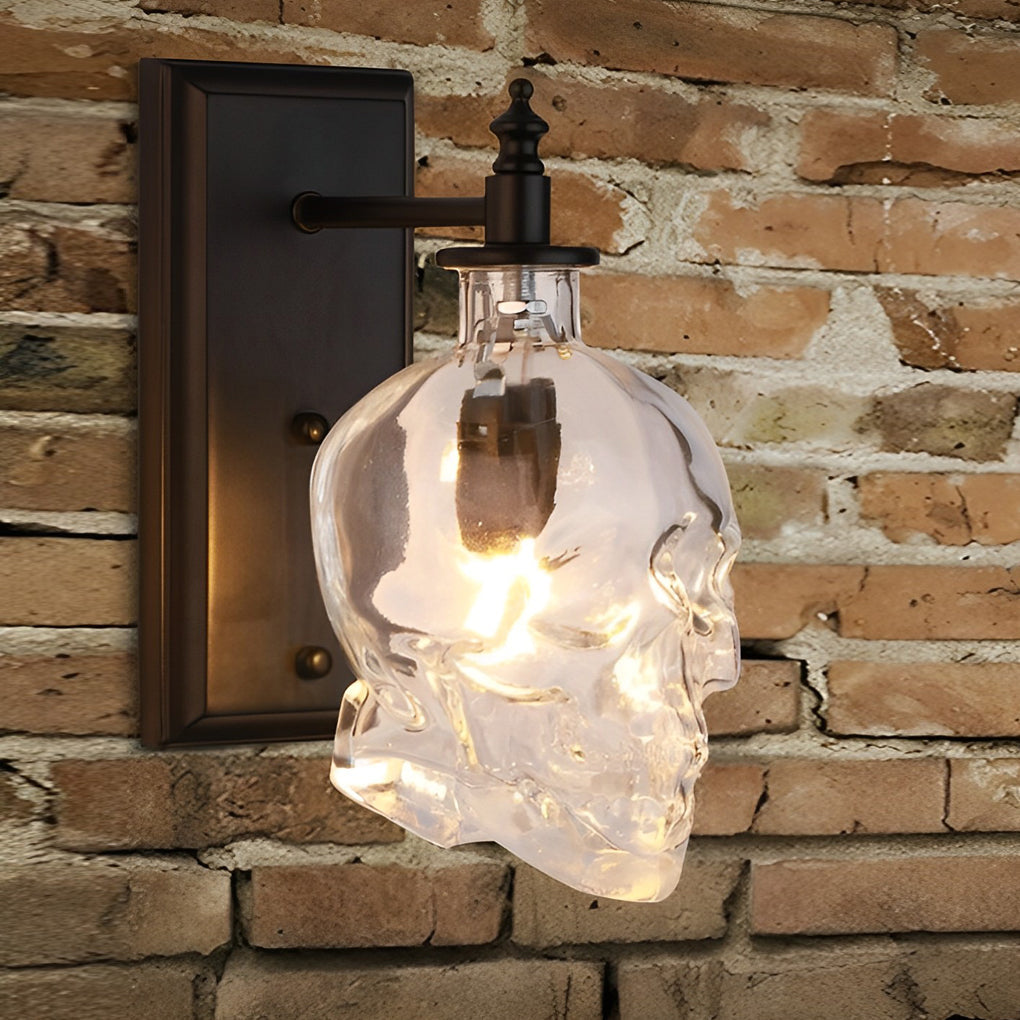 Retro Glass Skull Head LED Black Industrial Style Decorative Wall Lamp