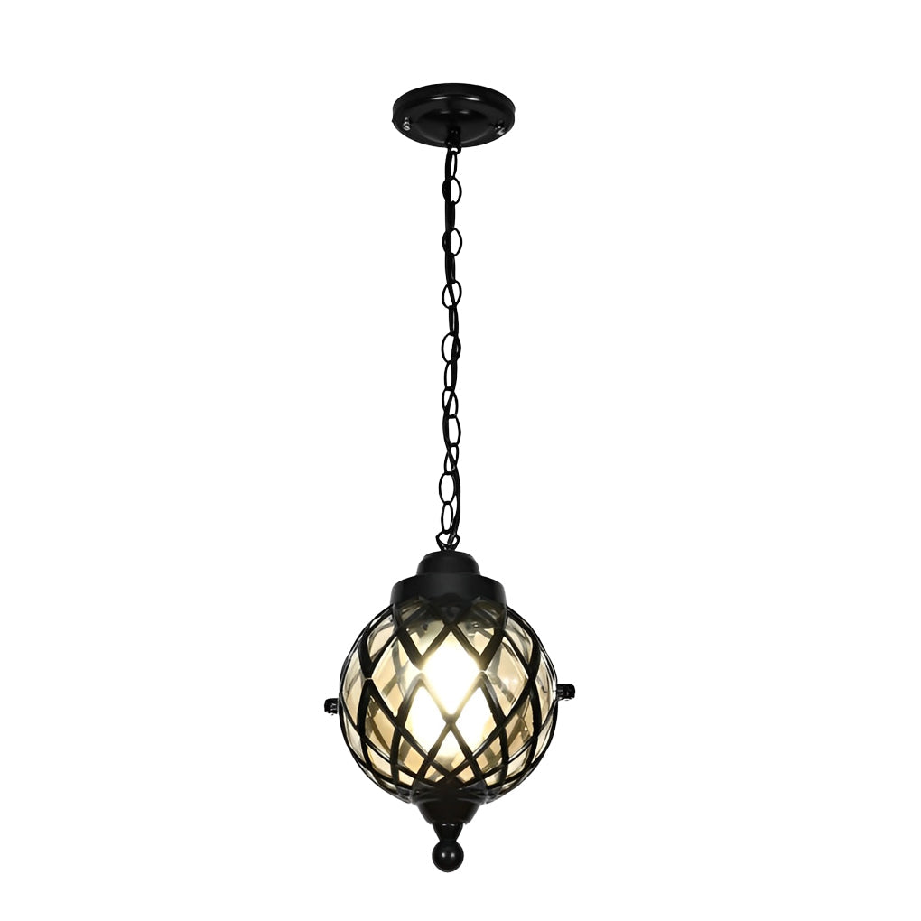 1-Light Tea Glass Globe Outdoor Pendant Lights Outside Haning Lantern Chandelier