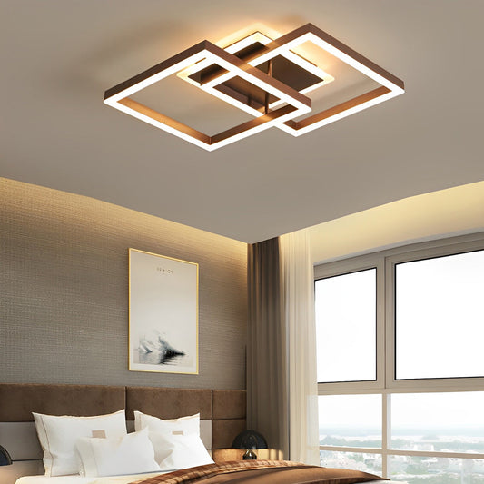 Square Overlapping LED Aluminum Brown Modern Ceiling Light Fixture