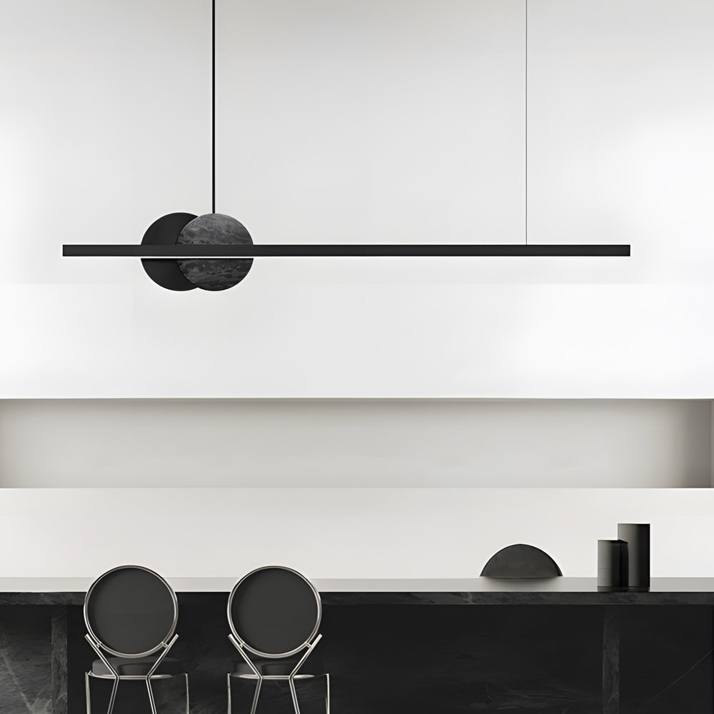 Black Linear Round Marble LED Pendant Light