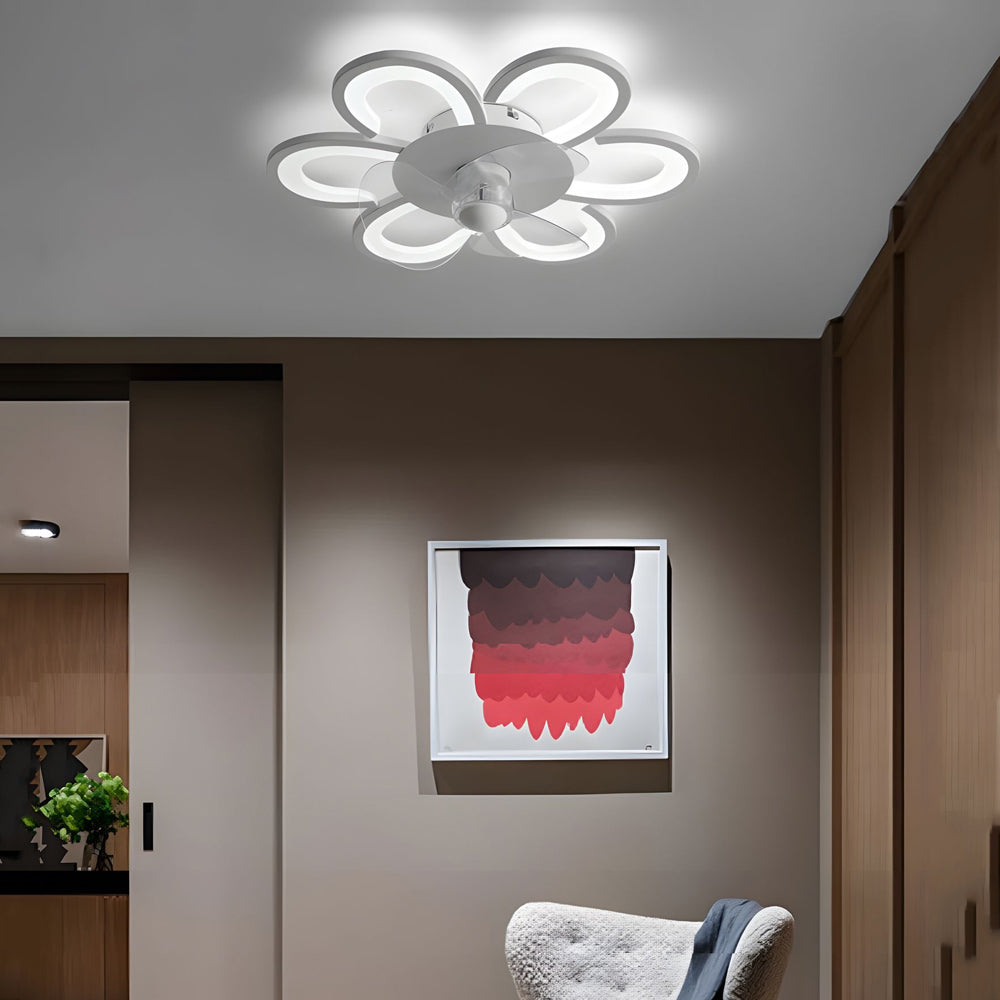 19.7 in. 6-Speed White Flush Mount Flower Ceiling Fan Light