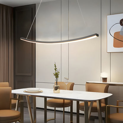 Modern LED Linear Arcing Pendant Lighting: Matte Black Fixture for Dining Room & Kitchen Island