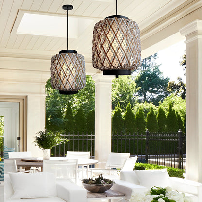 Rattan Waterproof Rustic Modern Outdoor Chandelier Pendants Ceiling Lights