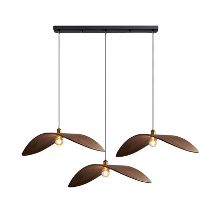 Wabi-sabi Walnut Bar Chandelier Leaf Curve Wooden Pendant Light