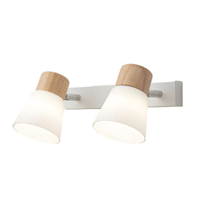 Wood Glass Cone Rotatable Light Wall Sconce, White