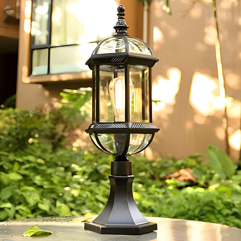 Retro Creative Metal Glass Waterproof Black Modern Fence Post Lights