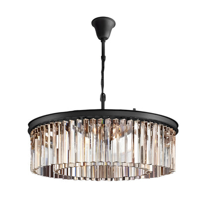 Round Metal Crystal Strip Retro American Style Chandelier Pendant Lamp