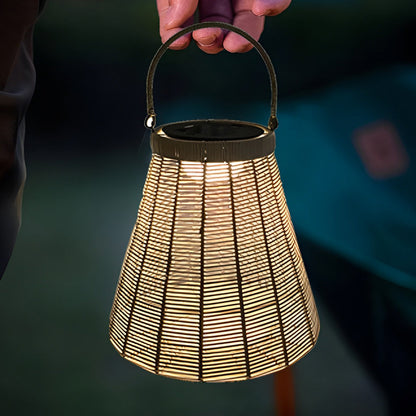 Portable Rattan LED Waterproof Retro Solar Powered Outdoor Lanterns