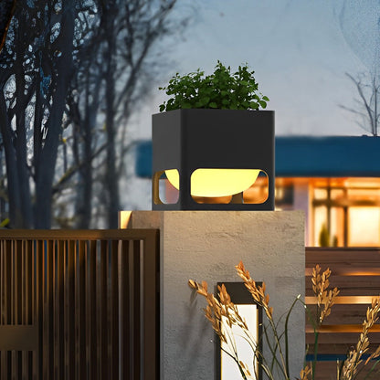 Square Waterproof Flowerpot LED Black Modern Outdoor Fence Post Lights