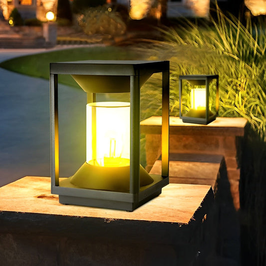 Square Minimalist Waterproof LED Black Modern Solar Fence Post Lights