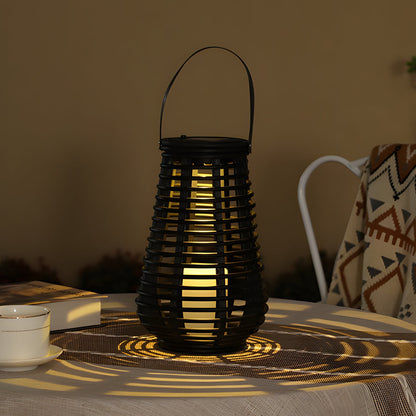 Waterproof PVC Weaving Rattan LED Black Modern Portable Solar Lanterns