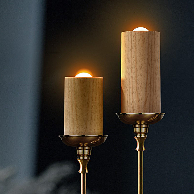 Candlelight Ambient Wood Cylinder Accent LED Table Lamp