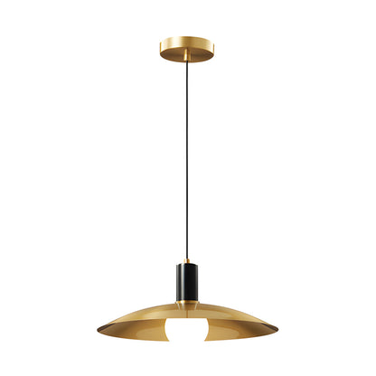 1-Light Mid-Century Brass Flared Pendant Light with White Glass Shade