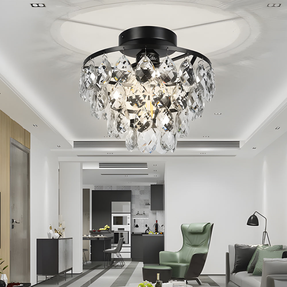 Round Luxury Crystal Simple Black Modern Ceiling Lights Fixture Chandelier