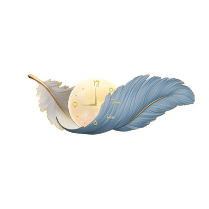 2-In-1 Wall Feather Painting Hanging Decor LED Wall Lamp Wall Clock