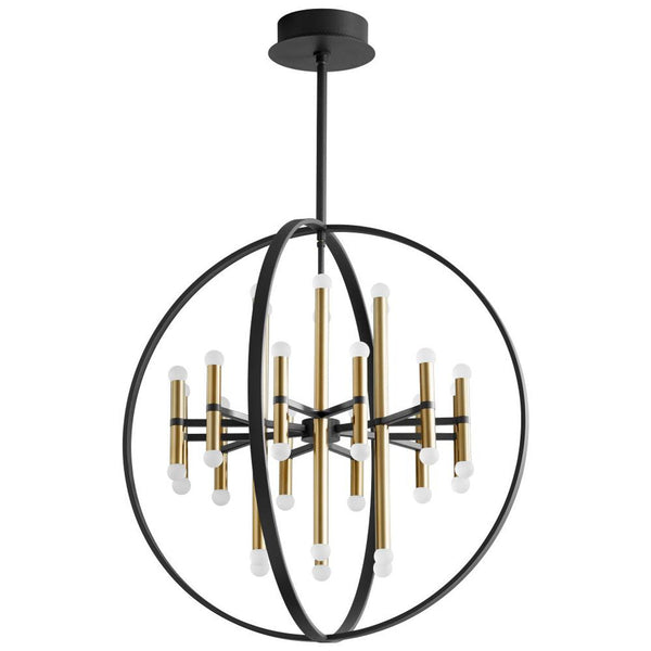 Chandelier, 24-Light, LED, Black, Aged Brass, Frosted White Shade, 30"W (3-685-1540 42R2G)