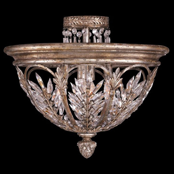 Palace Semi-Flush Mount, Round, 3-Light, Antique Silver, Icicle Lead Crystals, 18"W (300440ST 66UY)