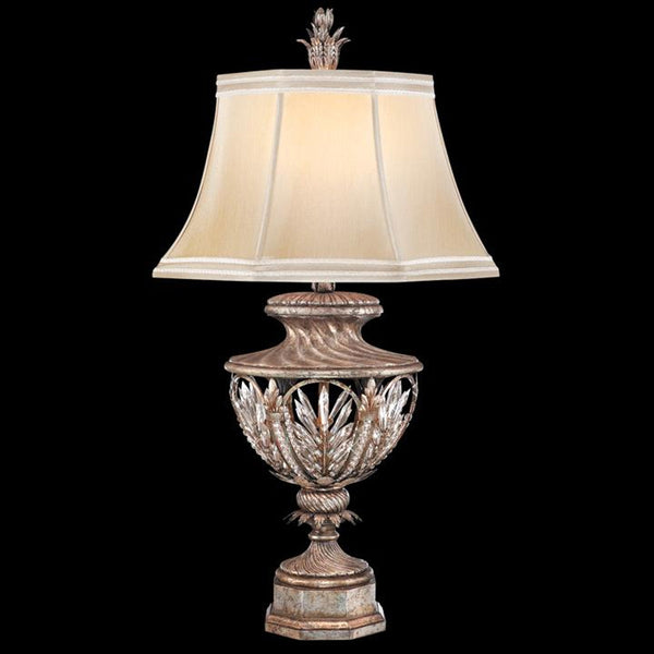 Palace Table Lamp, 1-Light, Antique Silver, Icicle Lead Crystals, Hand-Sewn Silk Shade, 37"H (301810ST KHA1)