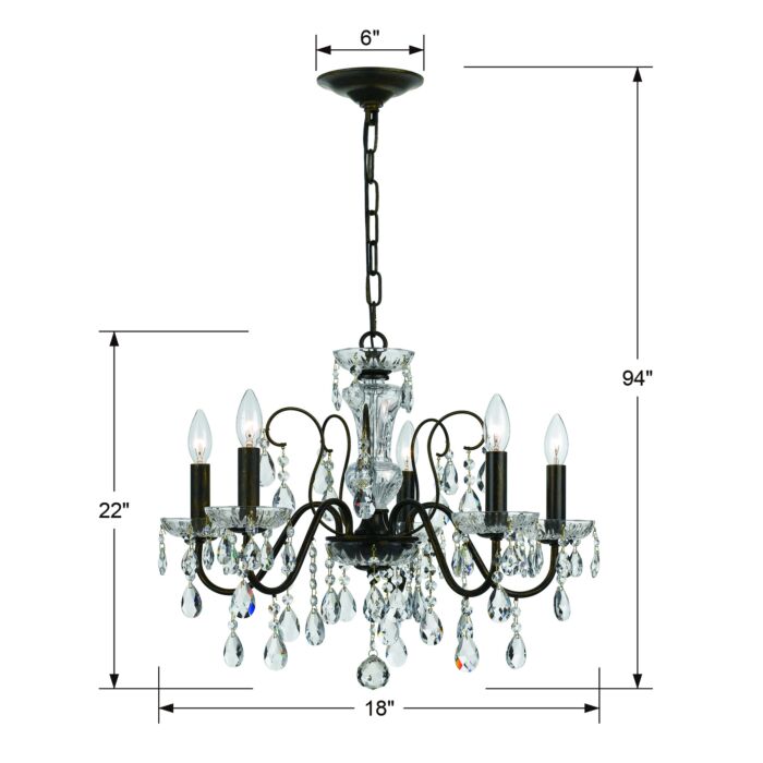 Butler Chandelier in English Bronze with Swarovski Strass Crystal Crystals