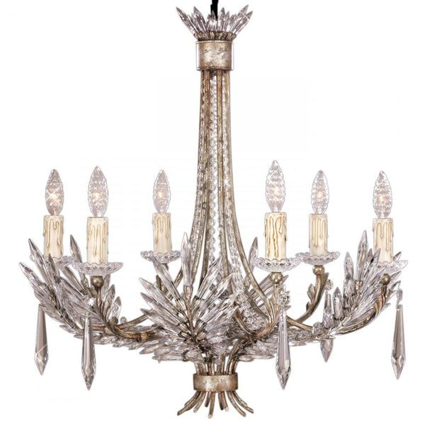 Palace Chandelier, Round, 6-Light, Antique Silver, Icicle Lead Crystals, 26"W (302740ST 67QF)