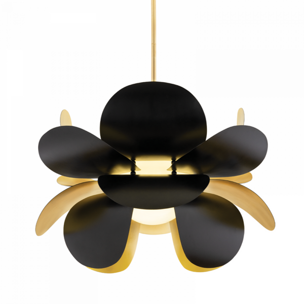 Pendant, 1-Light, Black, Gold, Gold Leaf/Black Shade, 46"W (308-71 92GL)