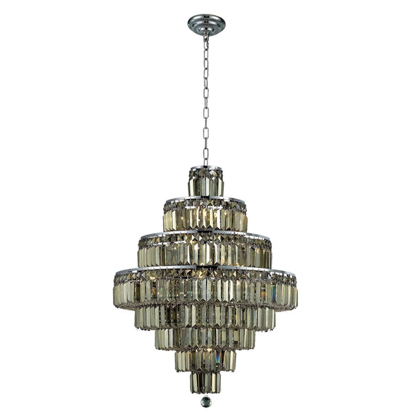 Chrome Eighteen-Light 26-Inch Eight-Tier Chandelier with Royal Cut Golden Teak Smoky Crystal