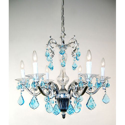 Via Firenze Silver Plate Six-Light Chandelier with Sapphire Crystal Accents