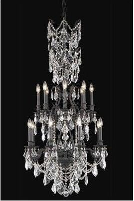 Bronze Sixteen-Light Chandelier with Clear Royal Cut Crystals