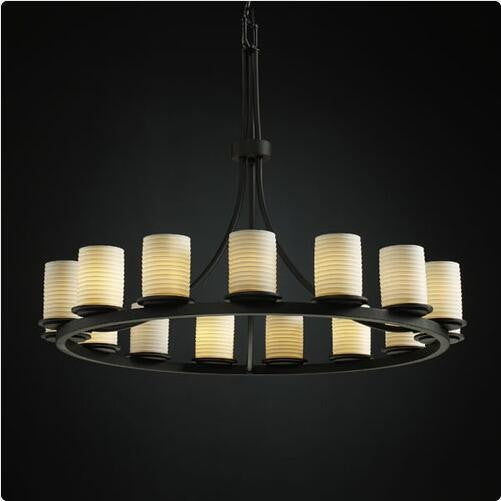 15-Light Matte Black One-Tier Ring Chandelier