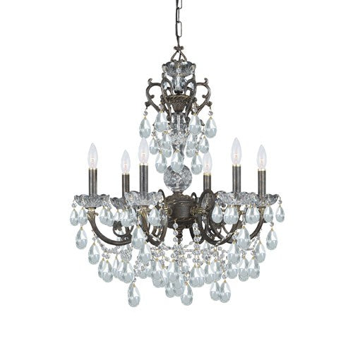 Bronze Ornate Six-Light Chandelier with Italian Crystal