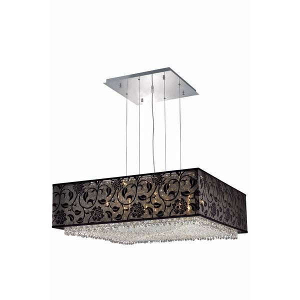 Moda Chrome 13-Light Black Shade Pendant with Golden Teak and Clear Royal Cut Crystal