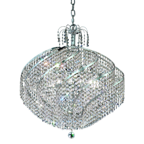 Spiral Chrome Fifteen-Light 26-Inch Pendant with Royal Cut Clear Crystal