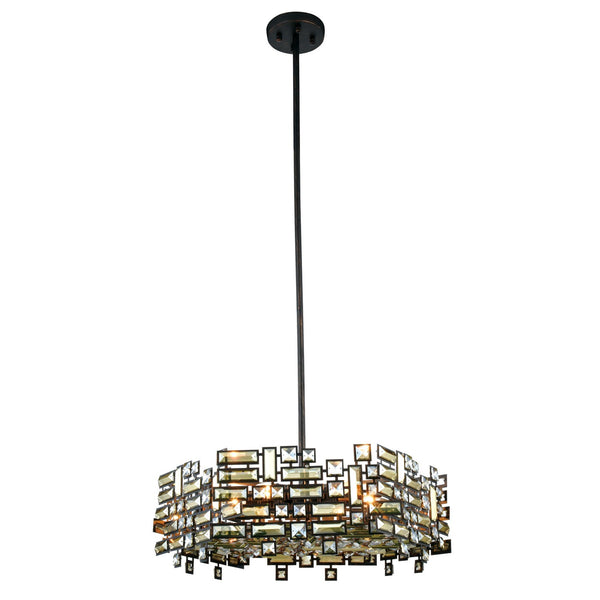 Picasso Dark Bronze 24-Inch Six-Light Pendant with Golden Teak Crystal