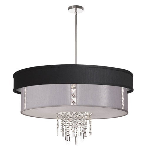 Polished Chrome Four Light Pendant with Black-Silver Steel Shade