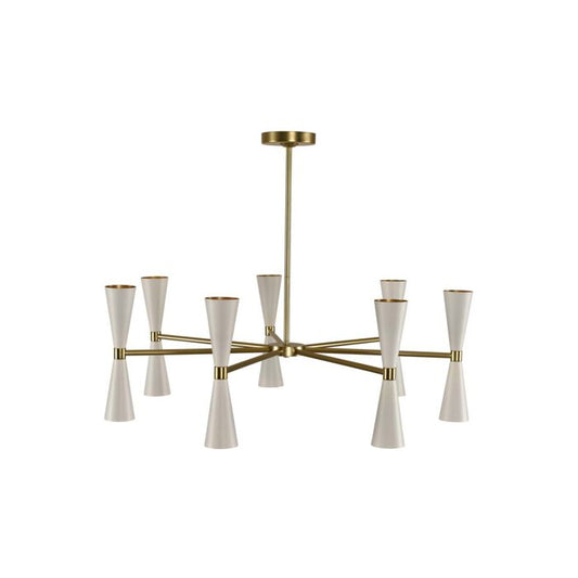 MiloMid-Century Modern Chandelier in White and Vintage Brass