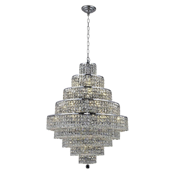 Chrome Twenty-Light 30-Inch Nine-Tier Chandelier with Royal Cut Clear Crystal