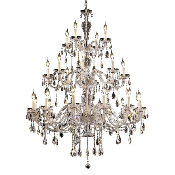 Chrome Twenty-Four Light 45-Inch Chandelier with Royal Cut Clear Crystal